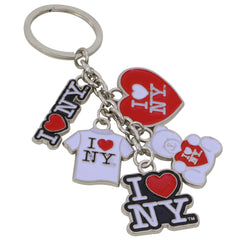 Metal NY Baseball Teddy Bear Key Chain